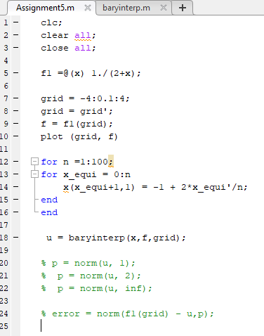 Solved Assignment5.mbaryinterp.mX+ clc: clear all: close | Chegg.com