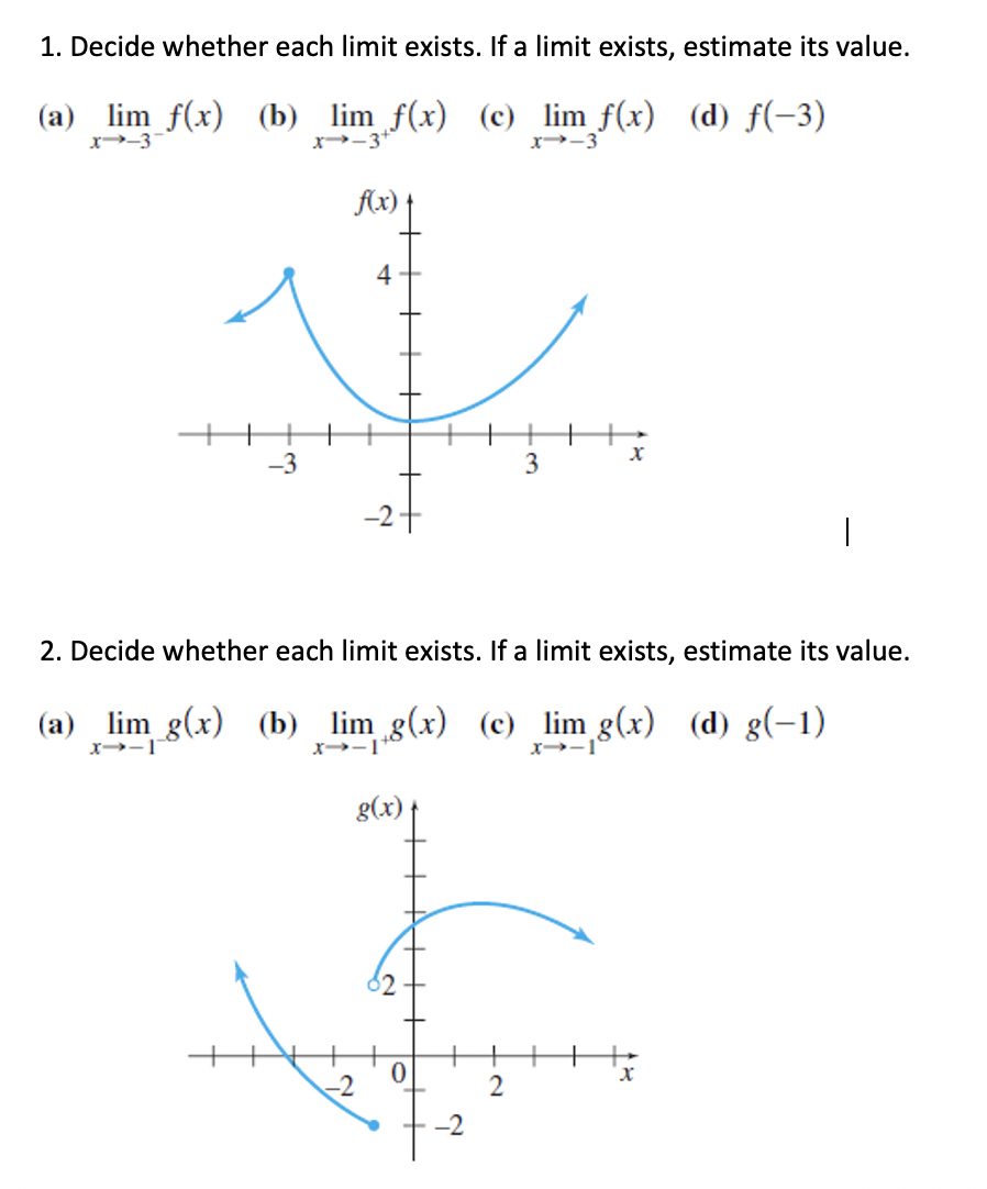Solved 1. Decide whether each limit exists. If a limit | Chegg.com