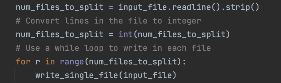 Solved num_files_to_split = int (num_files_to_split) | Chegg.com