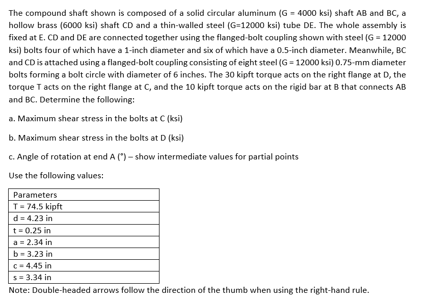 Solved The compound shaft shown is composed of a solid | Chegg.com