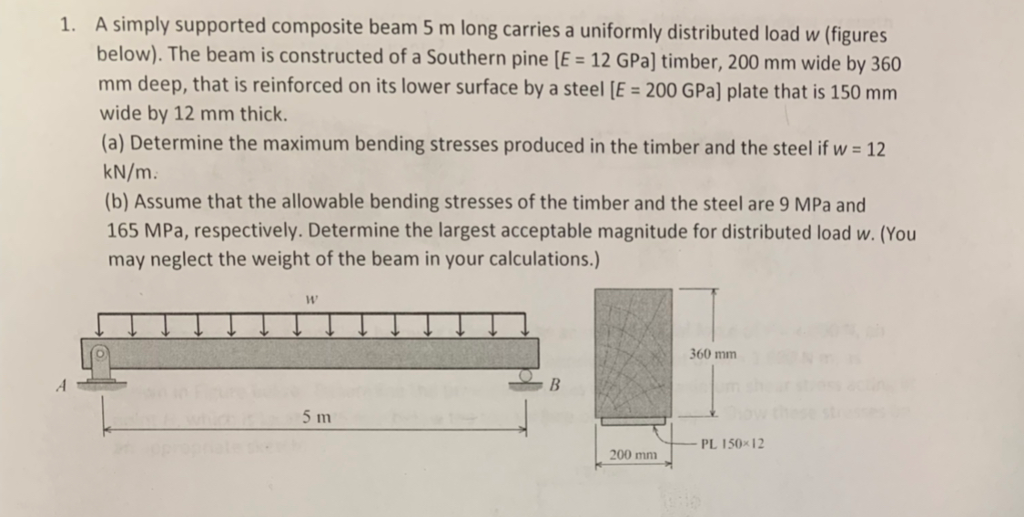 Solved A simply supported composite beam 5 m long carries a | Chegg.com