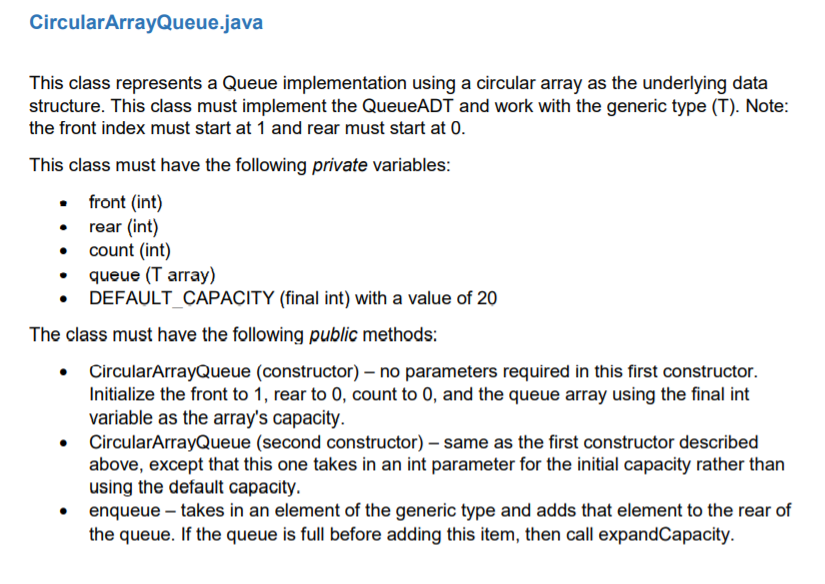 Solved CircularArrayQueue.java This class represents a Queue | Chegg.com