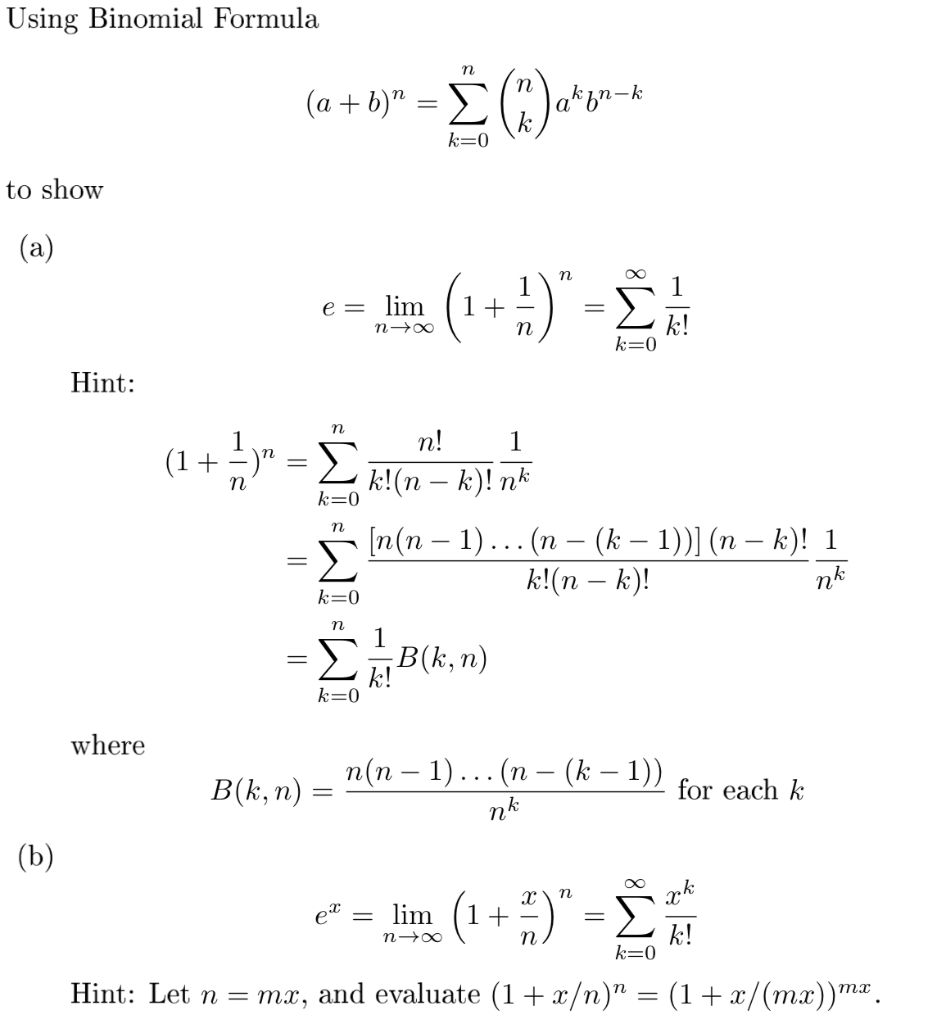 Solved Using Binomial Formula A B E Lakfn K K 0 To S Chegg Com