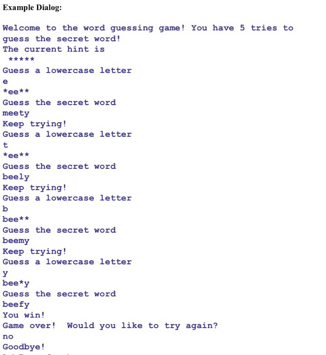 Solved Lab 16 Secret Word Game! objective Write a class  Chegg.com