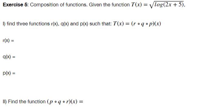 Solved Exercise 5: Composition of functions. Given the | Chegg.com