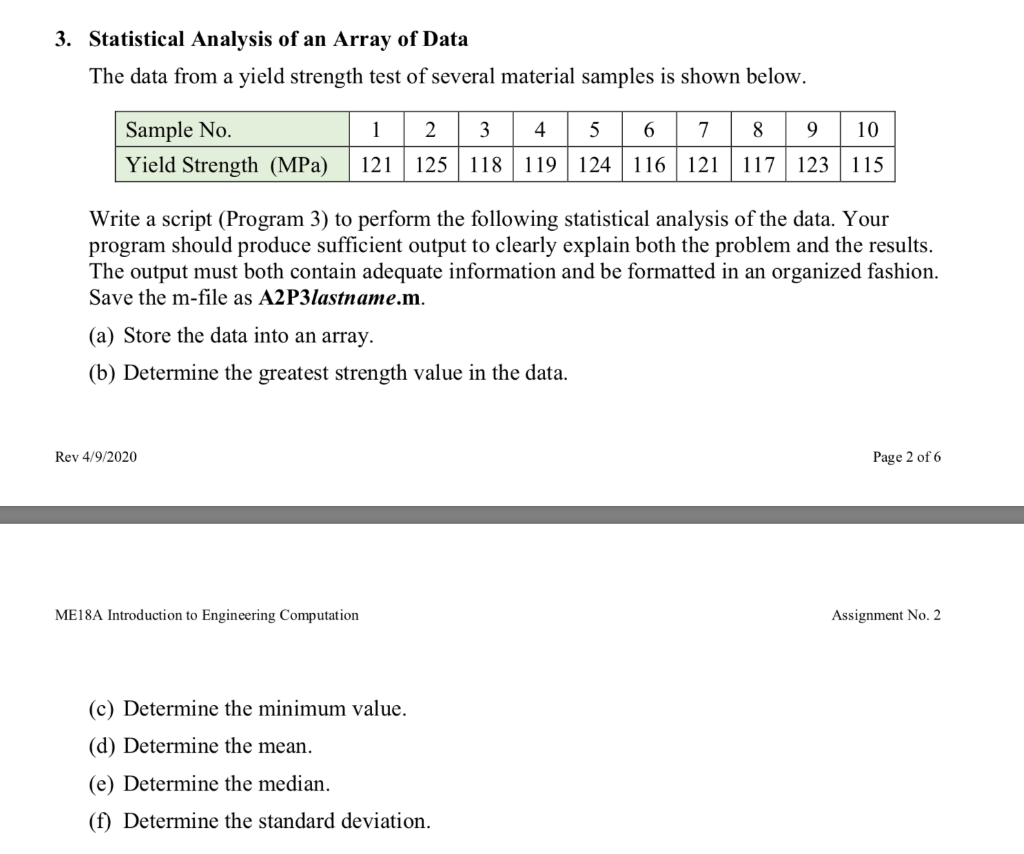 3. Statistical Analysis of an Array of Data The data | Chegg.com