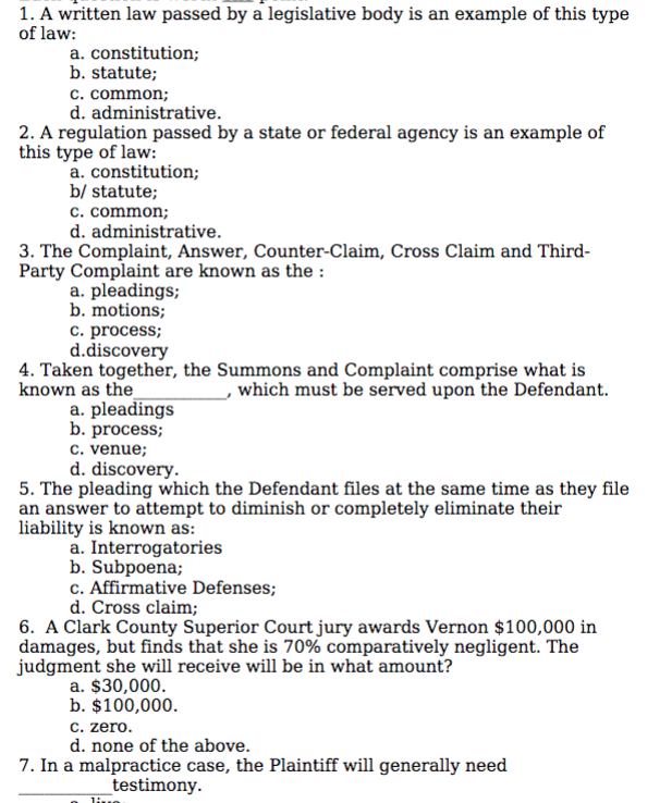 solved-1-a-written-law-passed-by-a-legislative-body-is-an-chegg