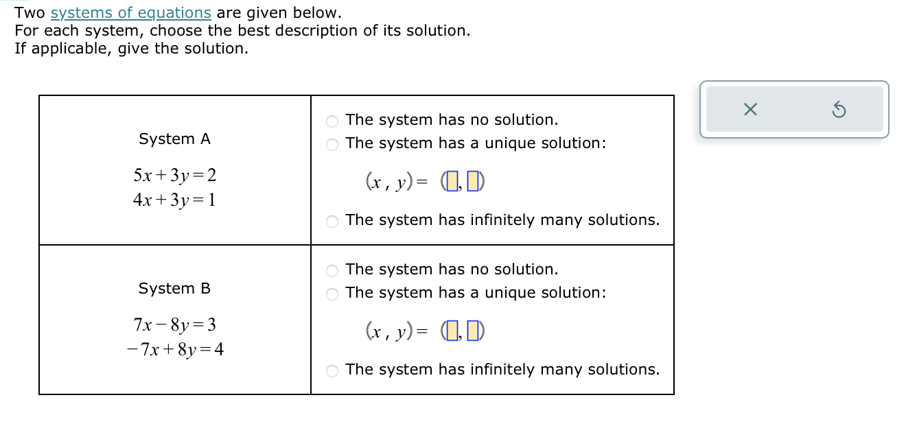 Solved Two Systems Of Equations Are Given Below For Each 7429