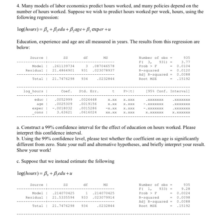 Solved 4. Many models of labor economics predict hours | Chegg.com