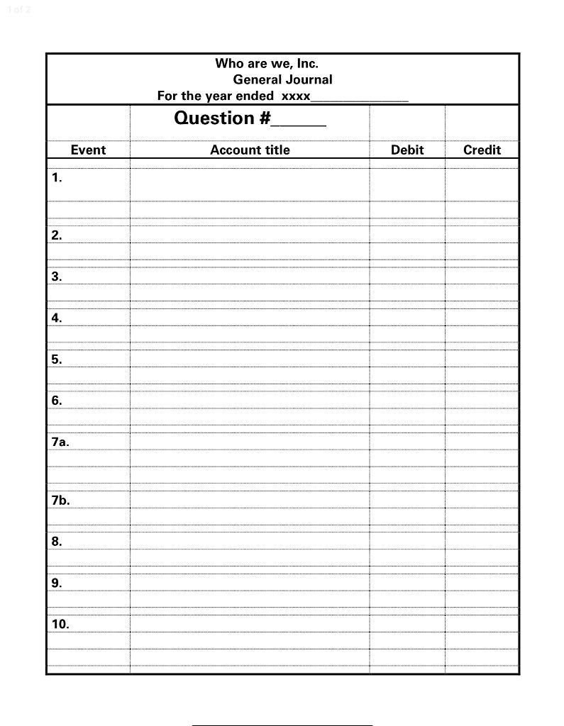 Solved Use Template~~Using proper accounting form, please | Chegg.com