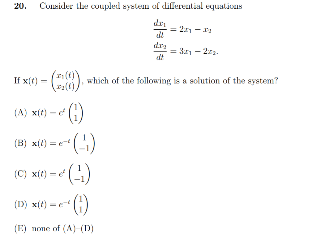 Solved 20. Consider the coupled system of differential | Chegg.com