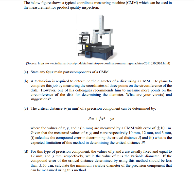 Solved The below figure shows a typical coordinate measuring