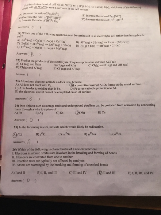 Solved for the electr ch e ni al cell Ni(s) INp.(1 M) IH'(1 | Chegg.com