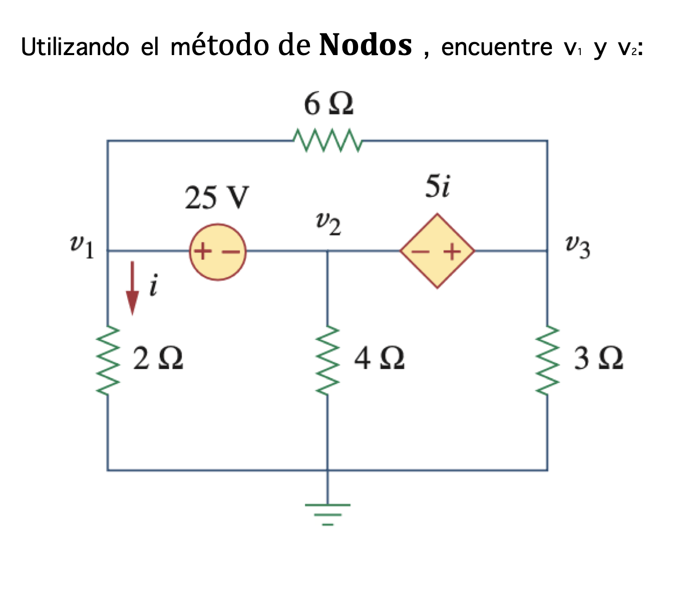 Utilizando el método de Nodos, encuentre \( \mathbf{v}_{1} \) y \( \mathbf{v}_{2} \) :