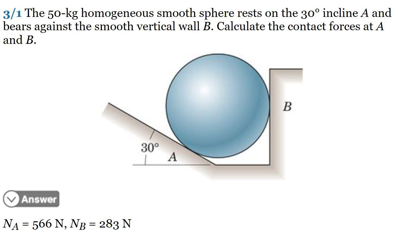 Solved 3/1 The 50−kg homogeneous smooth sphere rests on the | Chegg.com