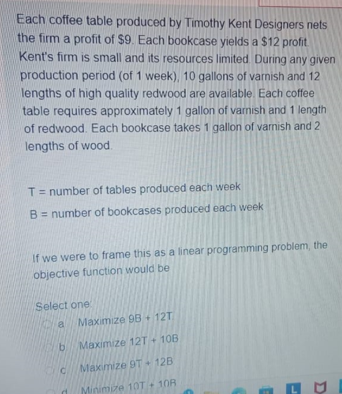 Solved Each coffee table produced by Timothy Kent Designers