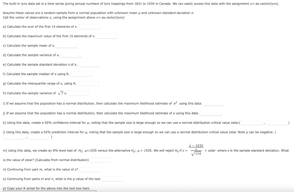 Solved The built-in lynx data set is a time series giving | Chegg.com