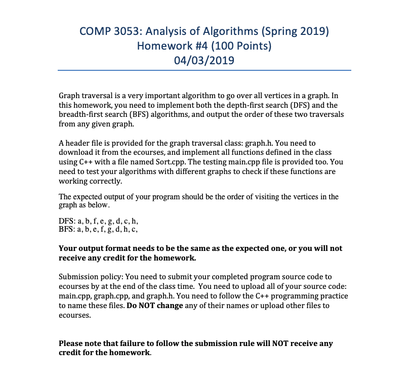 C++ Analysis of Algorithms I need graph.cpp | Chegg.com