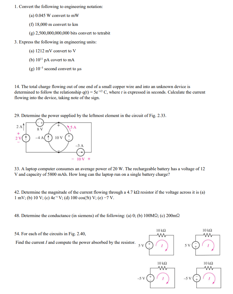 Solved 1. Convert the following to engineering notation: (a) | Chegg.com