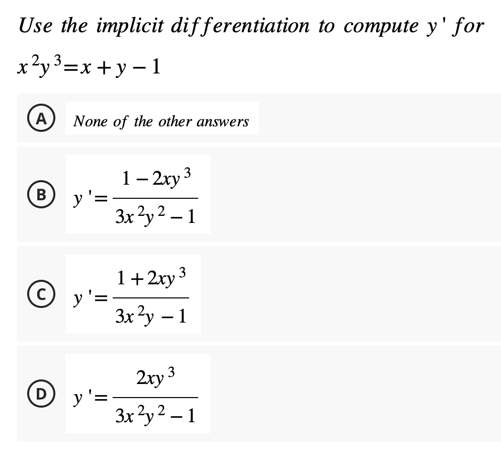 Solved Use the implicit differentiation to compute y' | Chegg.com
