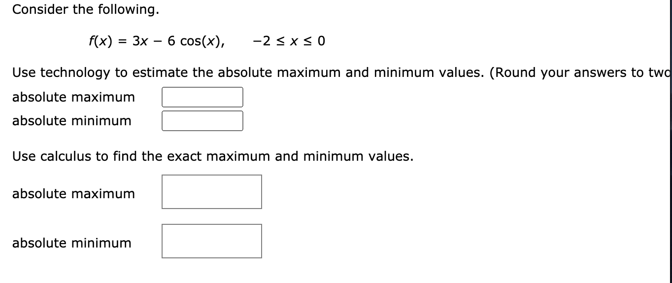 Solved Find the absolute maximum and absolute minimum values | Chegg.com