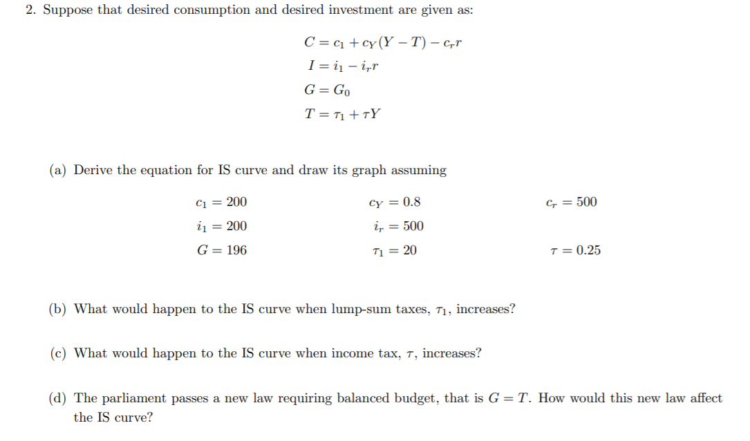 Solved 2 Suppose That Desired Consumption And Desired In Chegg Com