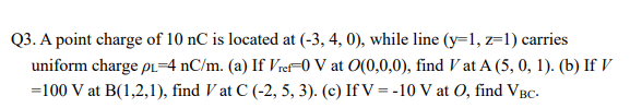 Solved Q3. A point charge of 10 nC is located at (-3, 4,0), | Chegg.com
