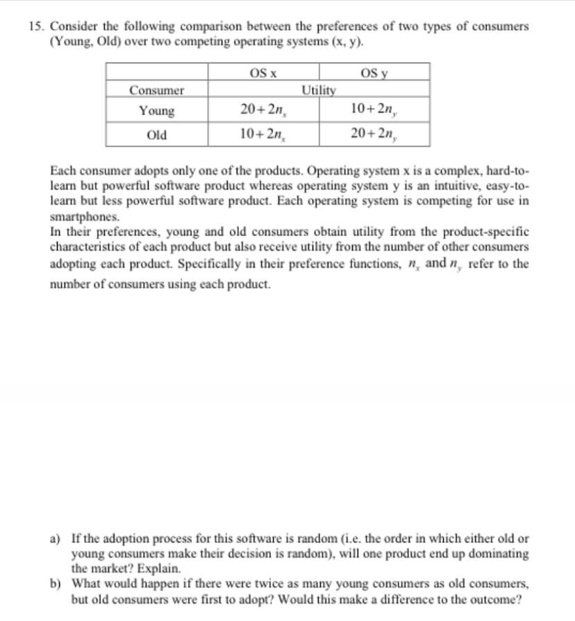 Solved 15. Consider the following comparison between the | Chegg.com