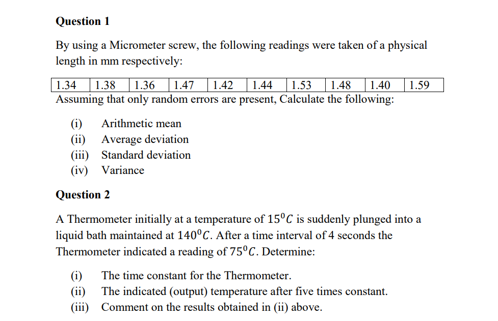 Solved By using a Micrometer screw, the following readings | Chegg.com