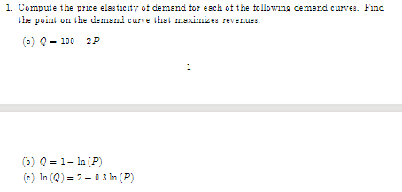 Solved Compute the price elasticity of demand for each of | Chegg.com