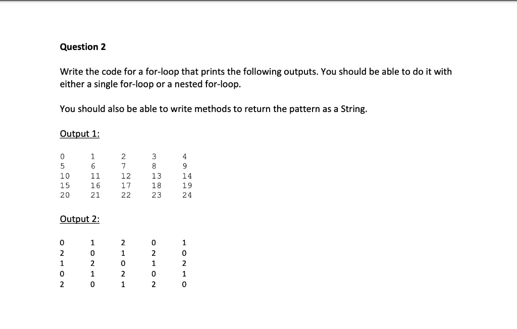 Solved Question 2 Write the code for a for-loop that prints | Chegg.com