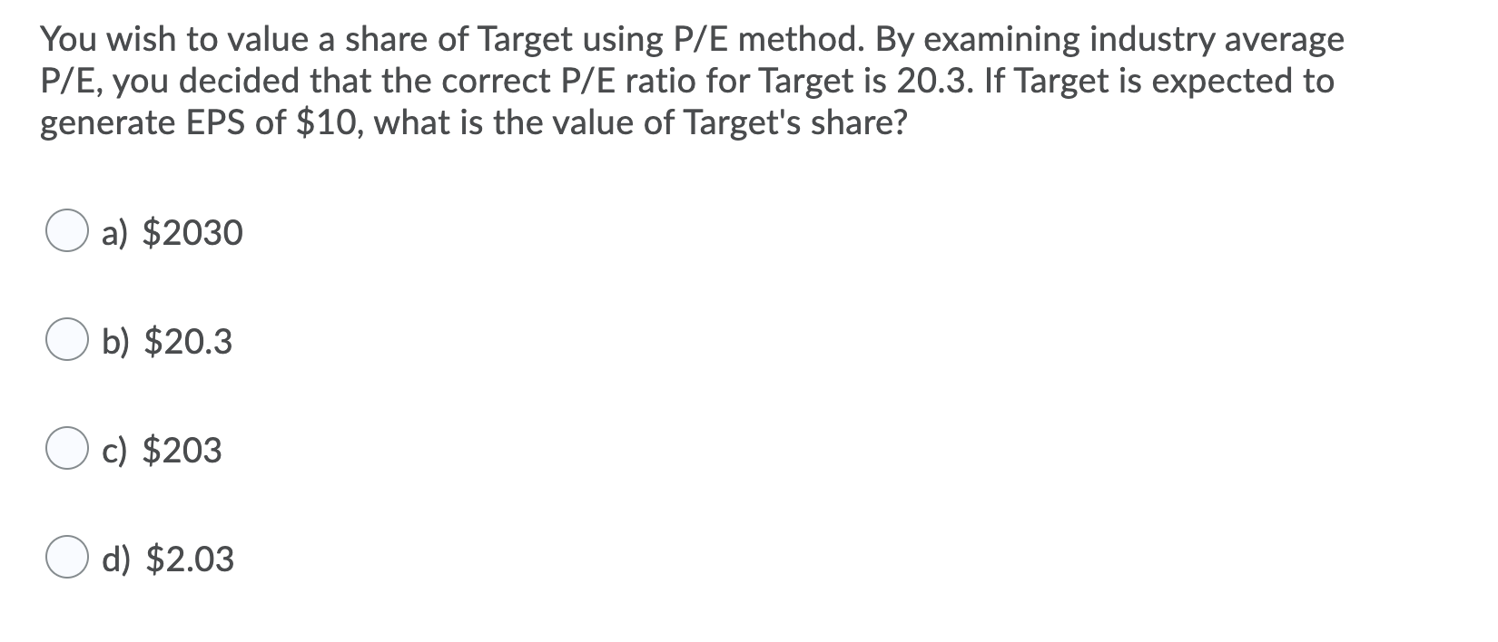Solved You Wish To Value A Share Of Target Using P E Meth Chegg Com