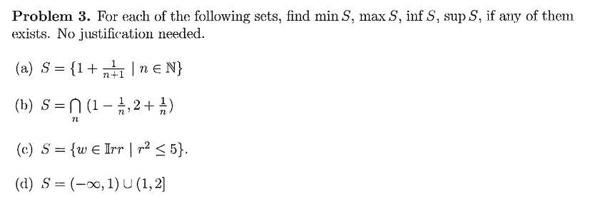 Solved Problem 3. ﻿For each of the following sets, find | Chegg.com