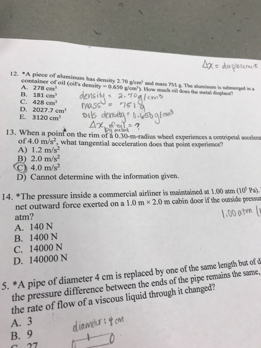 Solved 12. A piece of aluminum has density 2.70 g/cm2 and