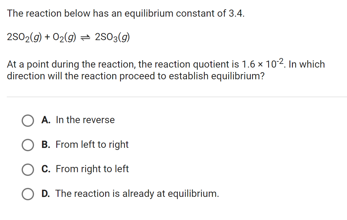 Solved The reaction below has an equilibrium constant of | Chegg.com