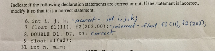 Solved Indicate if the following declaration statements are | Chegg.com