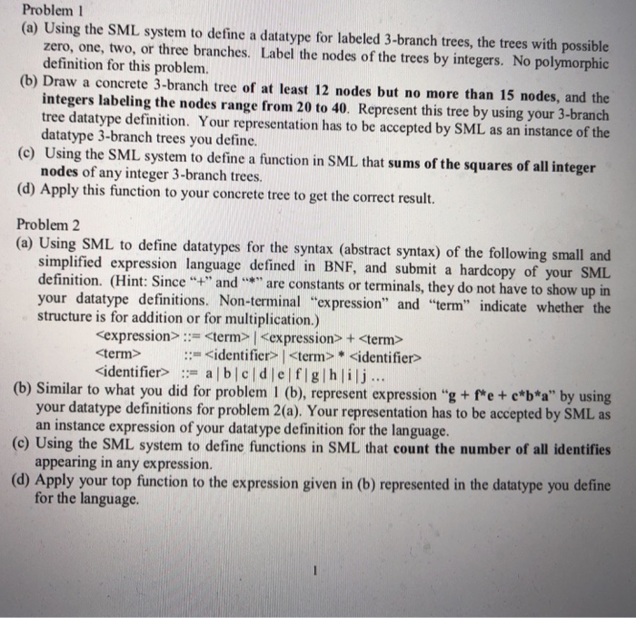 Solved Problem1 (a) Using the SML system to define a | Chegg.com