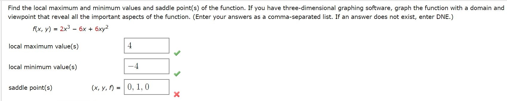 Maximum and minimum values questions picture