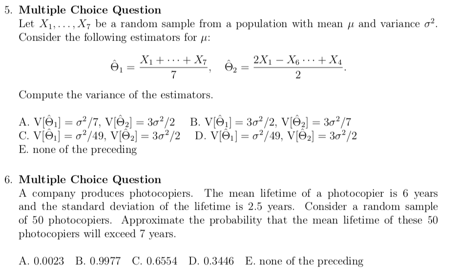 Solved 5 Multiple Choice Question Let X1 X Be A R Chegg Com