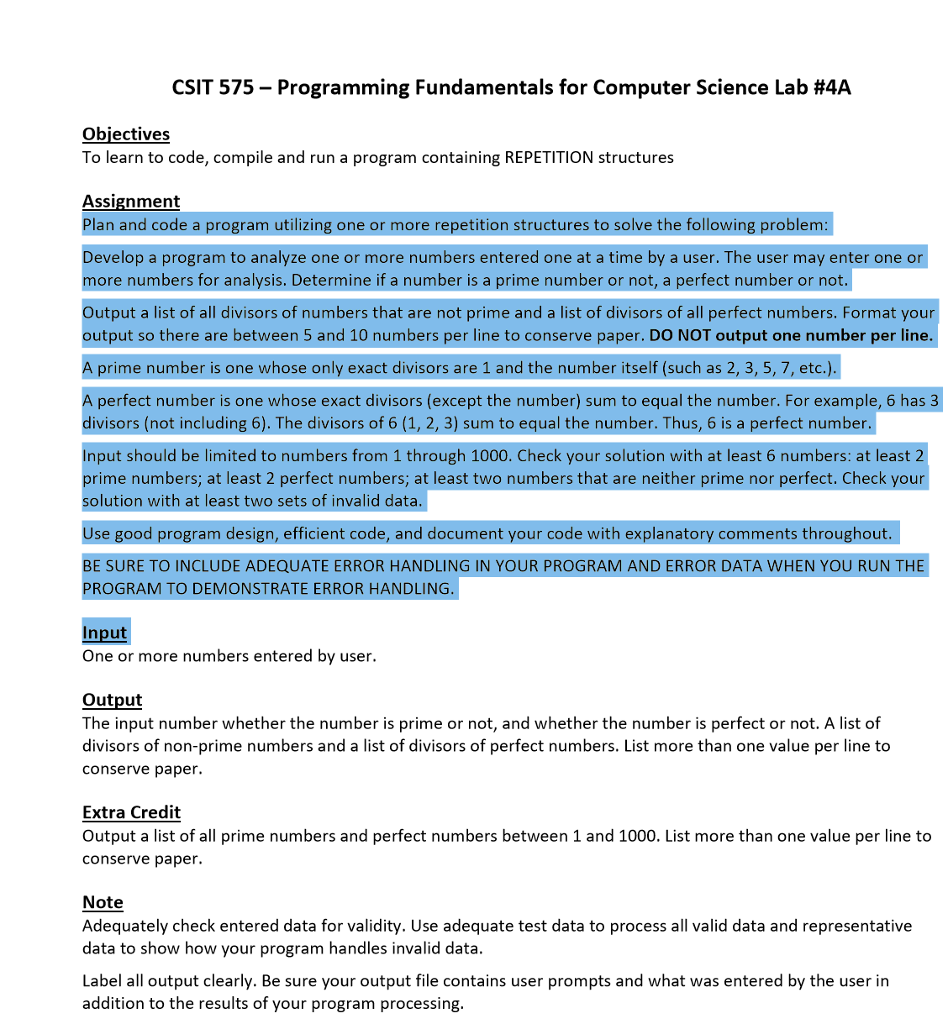 Solved CSIT 575-Programming Fundamentals for Computer | Chegg.com