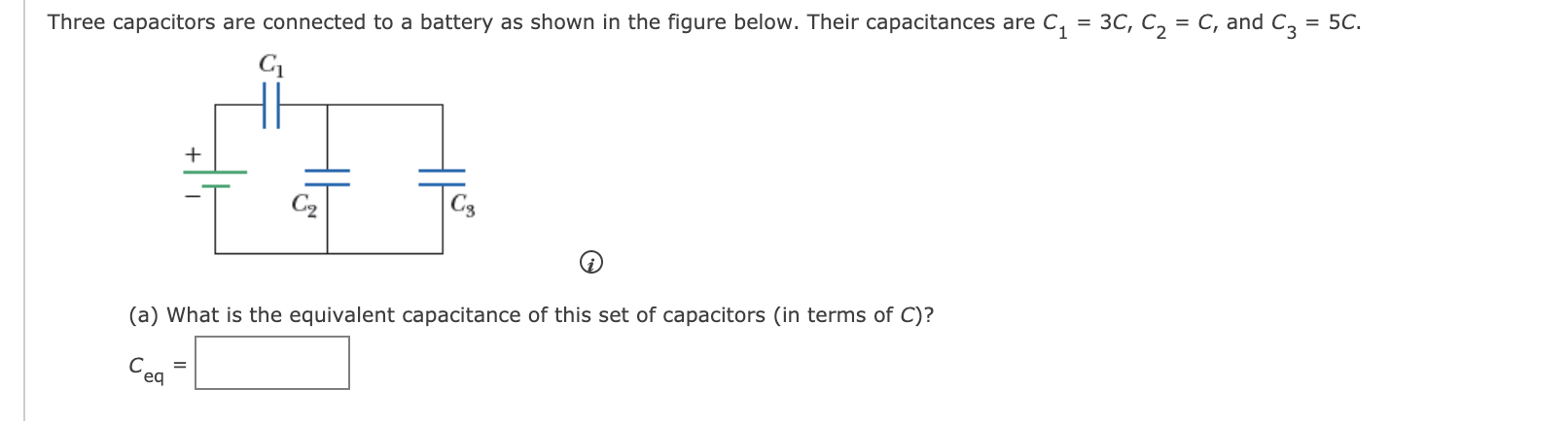 Solved Three Capacitors Are Connected To A Battery As Shown | Chegg.com