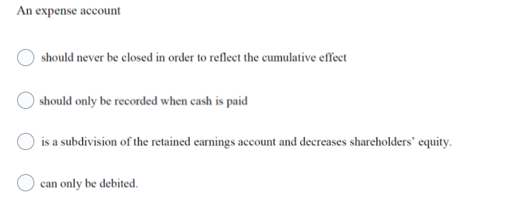 Solved An expense account should never be closed in order to | Chegg.com