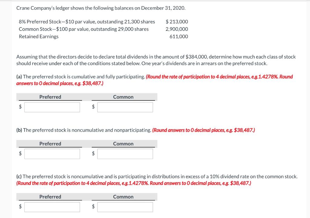 Solved Crane Company's ledger shows the following balances | Chegg.com