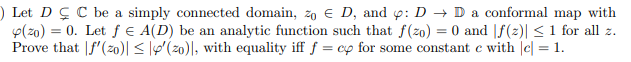 Solved Let D ç C be a simply connected domain, zo E D, and | Chegg.com