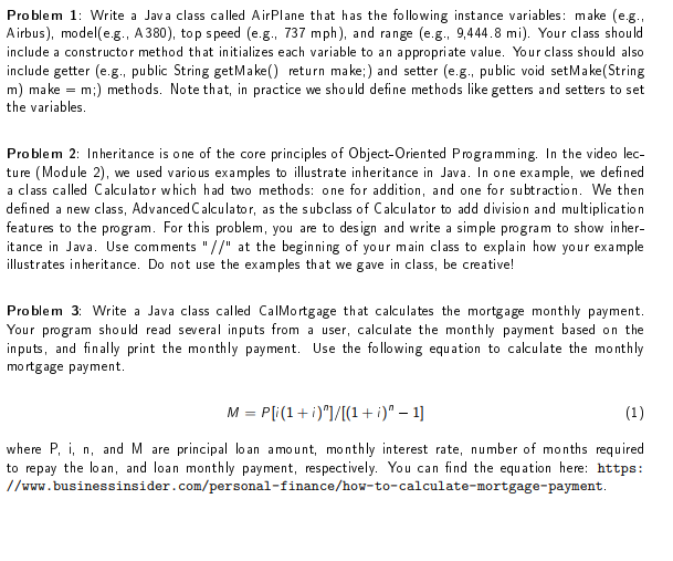Solved Problem 1: Write a Java class called AirPlane that | Chegg.com