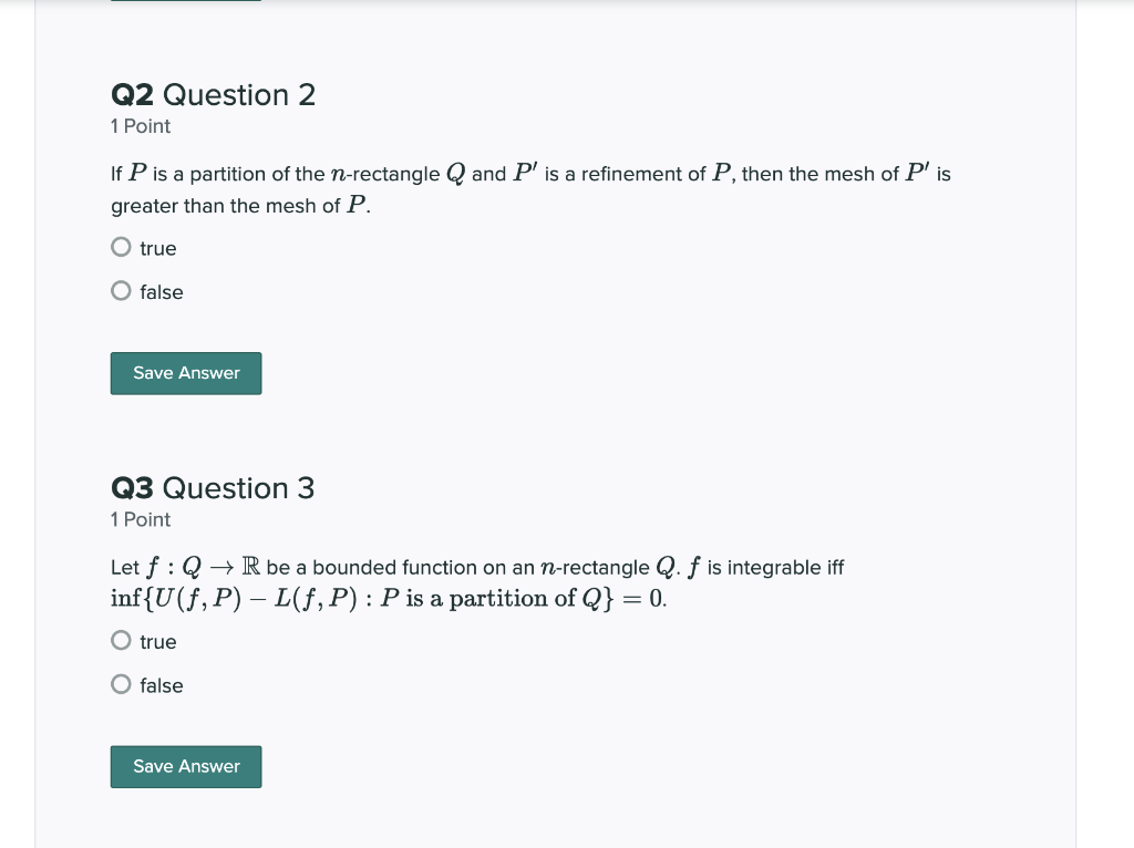 Solved Q2 Question 2 1 Point If P Is A Partition Of The N Chegg Com