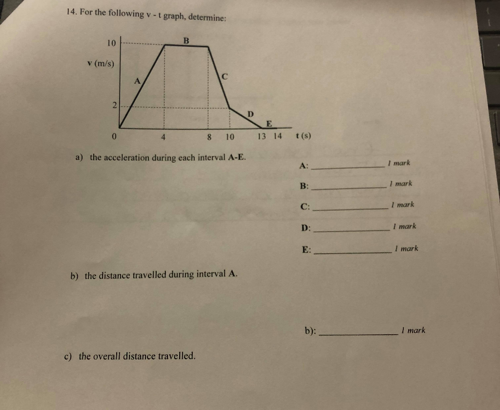 Solved 14 For The Following V T Graph Determine 10 V Chegg Com