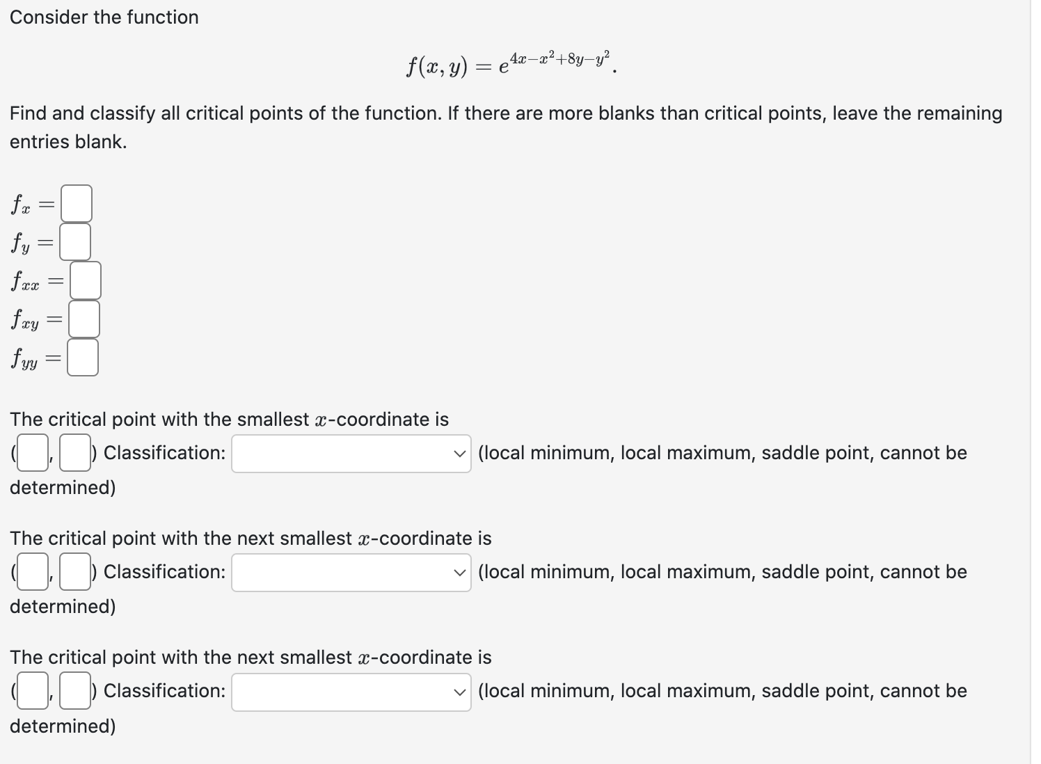 Solved Consider The Function F X Y E4x−x2 8y−y2 Find And