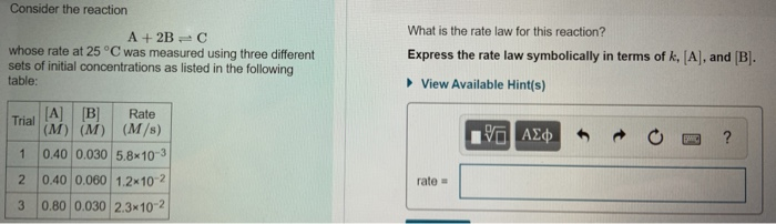 Solved Consider the reaction What is the rate law for this | Chegg.com