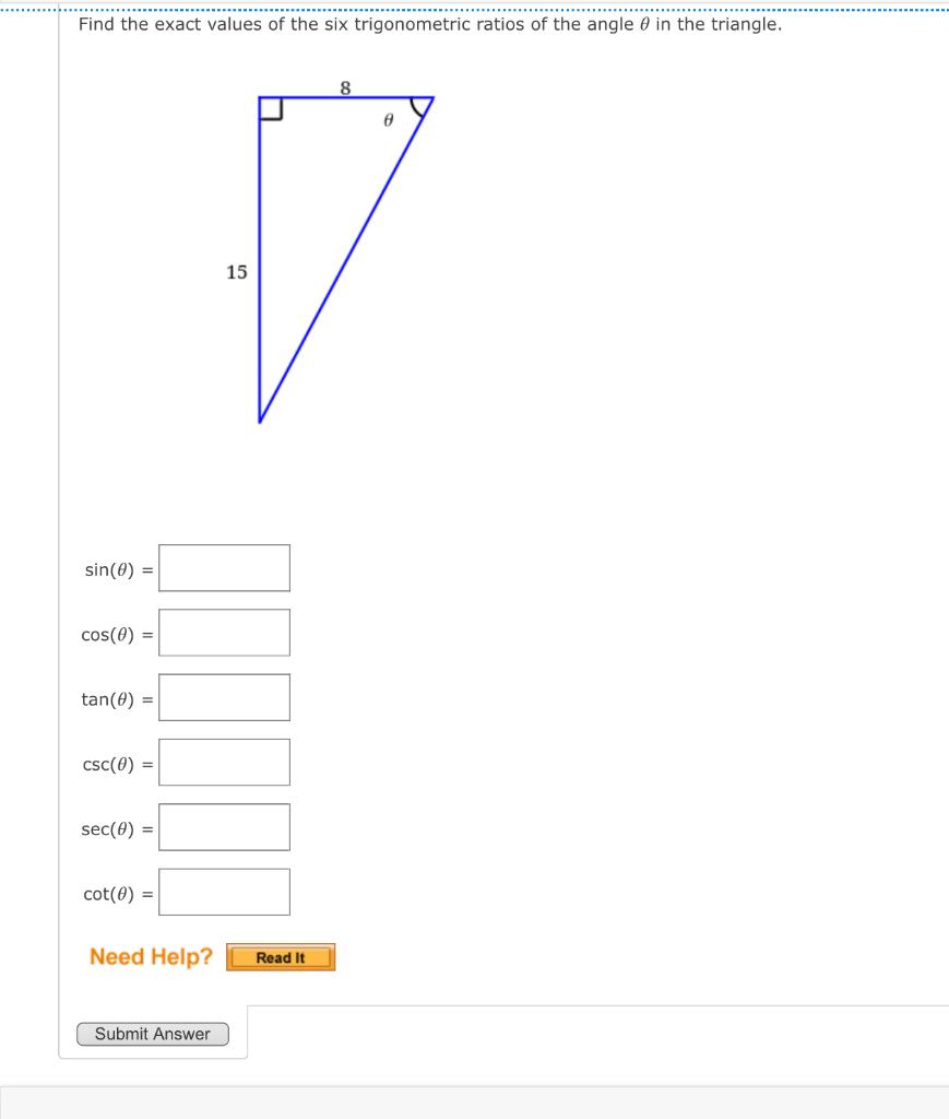 Solved Find the exact values of the six trigonometric ratios | Chegg.com